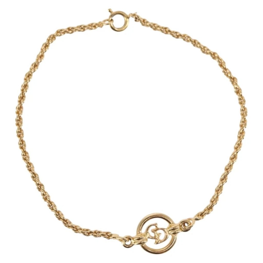 Christian Dior Circle Logo Bracelet Metal Gold Tone Auth